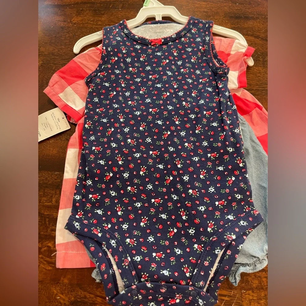 🆕Carters‎ NWT 3 piece girls summer set-size 18 mos-red gingham shorts bodysuit